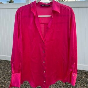 Neon Pink Zara Silk Blouse